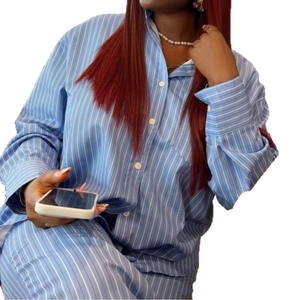 Women's Striped 2 Piece Set - Long Sleeve Button <b>Down</b> Shirt & Wide Leg <b>Pants</b> Fashion - Product Image 1