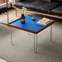 Table basse d'appoint Yule Square Bauhaus Nordic Vintage en acier inoxydable et bois avec étagère, mobilier pour la maison