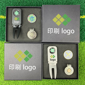 Golf Divot Tool Set With <b>Ball</b> Marker And Hat Clip Zinc Alloy Modern Style Gift Box Custom Logo Printing For Sports Gifts - Product Image 1