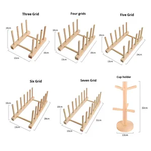 Non-Folding Floor Type Wooden Draining Rack &amp; Bowl Dish <strong>Storage</strong> Single <strong>Unit</strong> for <strong>Kitchen</strong> - Product Image 1