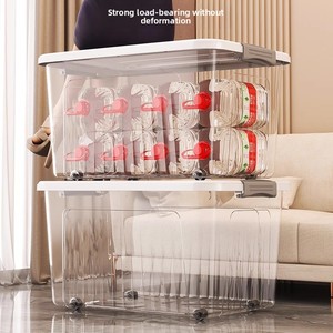 Contenedor de Almacenamiento Transparente con Ruedas, Caja de Plástico de Gran Capacidad con Tapa, Organizador Rodante Apilable para Ropa, Juguetes y Armarios - Product Image 3