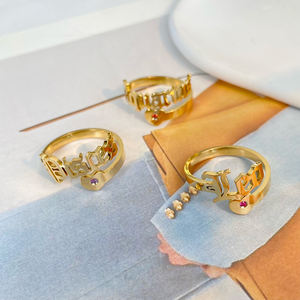 Nueva letra abierta retro <span class=keywords><strong>amor</strong></span> circón incrustaciones de acero inoxidable chapado en oro doce conjunto anillo joyería ajustable - Product Image 6