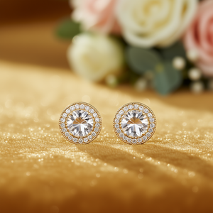 Orecchini a Perno E680 in Oro con Cristalli Taglio Brillante Rotondo e Strass, Montatura a Castone, Classici da Donna per Uso Quotidiano - Product Image 2