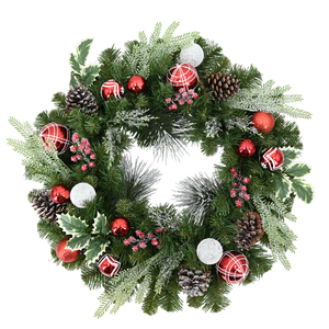Couronne de Noël artificielle ronde classique personnalisée en gros Couronne de fleurs artificielles en PVC PE - Product Image 1