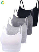 Boao Lot de 4 débardeurs courts pour femmes et adolescentes, bretelles spaghetti, col rond, tissu Dobby, style sportif (XL Gris foncé/clair)