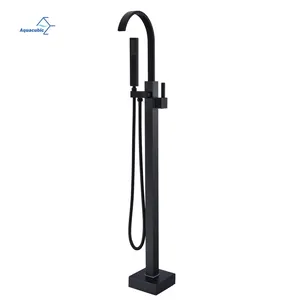 CUPC Guangdong Free Standing Bathtub Faucet Waterfall Shower Bath Mixer Tap Solid Brass Black Bathroom Showers