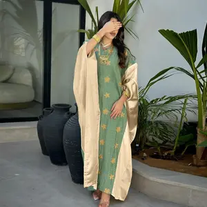 Patchwork bescheidene Abaya muslimische Frau Dubai Kleider Stickerei Fledermausärmel Freizeitkleidung Islam Dubai Abaya langes Kleid