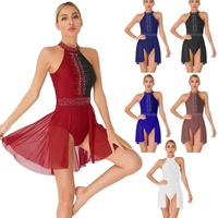 Ballet lyrique Jazz strass robe de danse dos nu maille justaucorps robes scène Performance danse porter