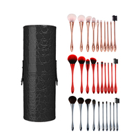 Ensemble de 10 pinceaux de maquillage professionnels en or rose avec poils synthétiques et manches en plastique, pinceaux plats pour le visage et les lèvres, sac inclus
