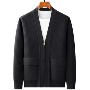 Chaqueta de Punto con Cuello en V para Hombre, Cárdigan de Poliéster Sólido con Cierre de Cremallera, Nueva Moda Juvenil, Abrigo - Product Image 6