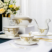 Vente directe du fabricant : Ensemble de vaisselle en céramique Golden Flower de 60 pièces pour dîner en famille (10 personnes), ensemble de vaisselle en porcelaine fine