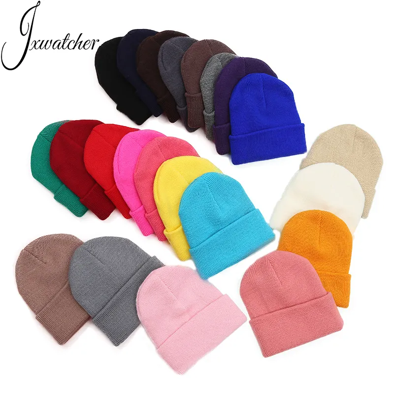 Hot Sell Unisex Warm Thick Children Kids Beanie Candy Colors Fashion Plain High Quality Acrylic Knitted Winter Cute Baby Boy Hat