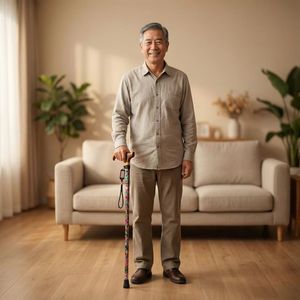 Bastón de Aluminio Impreso con Punta de Goma, Base de Cuatro Patas Antideslizante para Personas Mayores - Product Image 3