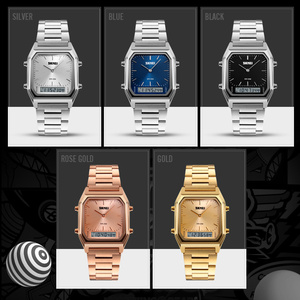 Montre moderne <span class=keywords><strong>Skmei</strong></span> <span class=keywords><strong>1220</strong></span> en acier argenté, mouvement analogique-numérique, affichage analogique-numérique, montre de luxe pour homme, logo personnalisé, alarme - Product Image 1