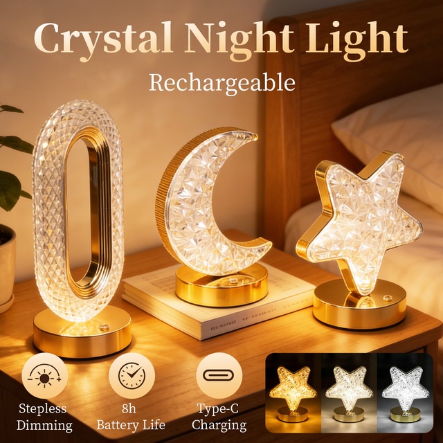 Model 004 Moon-shaped Night Light Gold Type-C Charging 2W Touch Dimming Three Color Changing Night Lights/Table Lamp