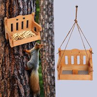 Mangeoire à oiseaux en bois écologique style table de pique-nique, à suspendre sur arbre, avec grille de drainage pour jardin
