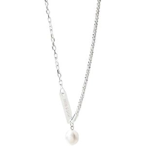 S925 Sterling <b>Silver</b> Freshwater Pearl Necklace For Women Letter Design Everyday Wear <b>Choker</b> Style 385cm Chain Length - Product Image 5
