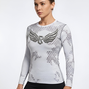 <b>Men's</b> Long Sleeve <b>Compression</b> Rash Guard Full Print Quick Dry Spandex Polyester <b>Shirt</b> With Wing Logo Front Design - Product Image 2