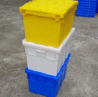Conteneur et caisse de rangement en plastique empilable de qualité alimentaire, robuste, pour le déménagement, avec couvercles à charnières