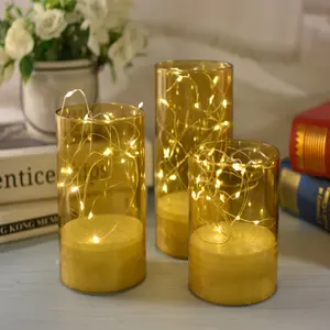 Battery Operated Flameless LED Candles With String Lights For Safe And Decorative Bookshelf And Mantel Lighting