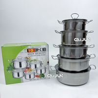 Vente chaude 10PCS Classique En Acier Inoxydable Batterie De Cuisine Moderne Sain Ustensiles De Cuisine Casseroles En Verre pour Le Gaz En Gros Maison