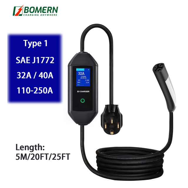 Bomern tesla portable ev charger 40a 9.6kw fast 120-240v 32a 16a nacs ev charger level 2
