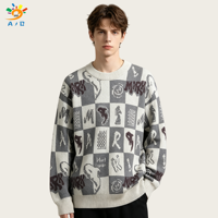 Pull-over personnalisé pour homme à motif lettres, col rond, mélange polyester-laine, coupe ample, manches longues, style preppy décontracté, fournisseur
