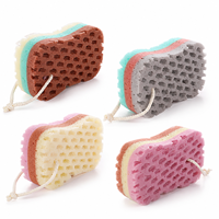 Éponge de bain 3 couches en gros avec corde de suspension, éponge exfoliante douce pour le corps pour adultes et enfants, couleur personnalisée OEM ODM, lots en vrac