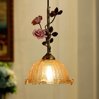 Lustre de chevet PM de style campagnard français vintage, créatif, en verre, motif fleur de rose, pour une ambiance élégante dans le bureau, l'entrée ou la salle de séjour.