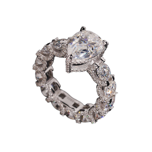 Bague Tendance Femme Plaqué Or Rose Argenté avec Moissanite de Laboratoire Taille Poire Sertie Pavé Effet Glacé Éclat Éternel – Grande Vente - Product Image 1