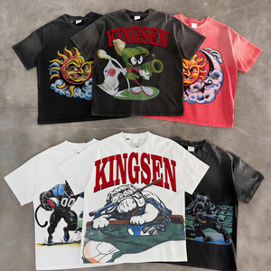 Camisetas de Hombre KingSen de Alta Calidad, 100% Algodón, Lavado Ácido, Diseño Gráfico, Corte Regular, Serigrafía, Pedrería, Estilo Hip Hop - Product Image 5