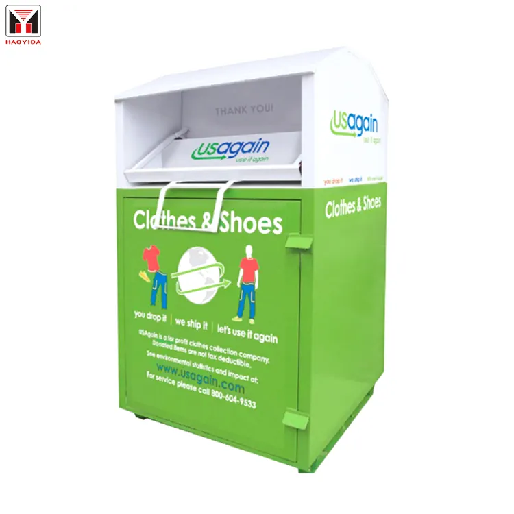 Outdoor Clothing Shoes Drop Box Steel Charity Donation Center Used Book Clothes Shoes Donating Drop-Off recycling Bins