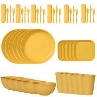 Service de vaisselle incassable en paille de blé, réutilisable, compatible micro-ondes, assiettes, bols, tasses, couverts pour le camping, les pique-niques et les fêtes