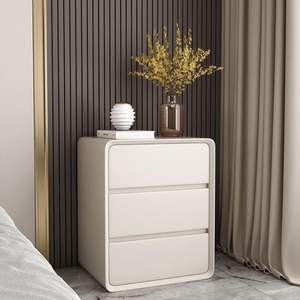 Cómoda de madera maciza tapizada, estilo crema italiano, gabinete de almacenamiento para dormitorio, gabinete de almacenamiento para sala de estar, tres cajones - Product Image 4