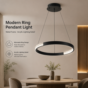Lustre moderne en métal avec anneau LED, télécommande à intensité variable, tricolore, hauteur réglable pour salle à manger, salon - Product Image 2