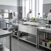 Évier de cuisine en acier inoxydable de conception européenne, pieds réglables en hauteur, revêtement de qualité alimentaire, évier commercial robuste