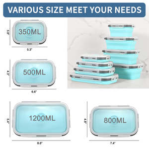 4 Pcs Blue Silicone Collapsible Square Food Storage <b>Container</b> Bowls <b>with</b> <b>Lids</b>, Microwave <b>Freezer</b> and Dishwasher Safe - Product Image 2