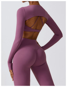 Ensemble <span class=keywords><strong>de</strong></span> vêtements <span class=keywords><strong>de</strong></span> <span class=keywords><strong>sport</strong></span> pour femmes haut court à manches longues avec leggings Style d'entraînement vêtements <span class=keywords><strong>de</strong></span> <span class=keywords><strong>sport</strong></span> pour l'entraînement Type <span class=keywords><strong>de</strong></span> Yoga en gros - Product Image 5