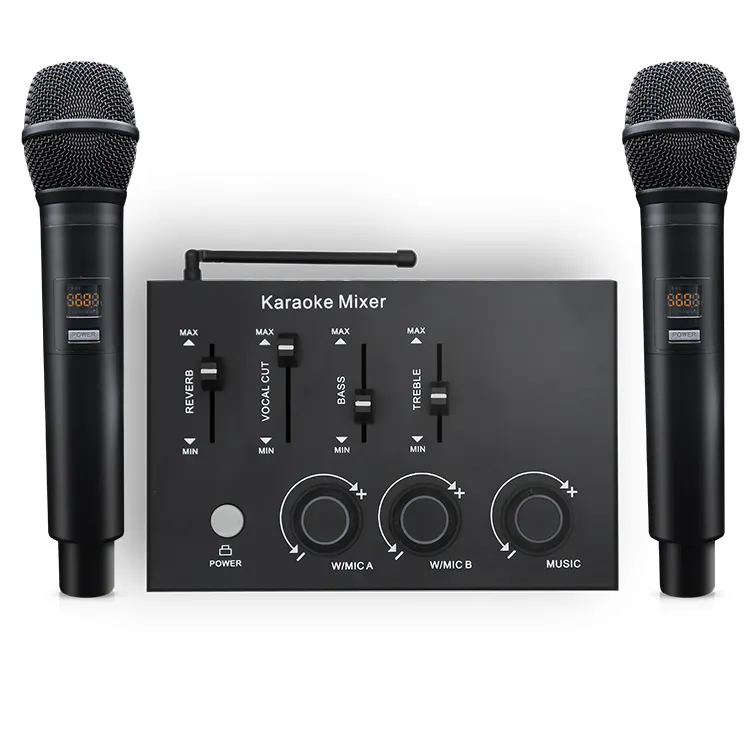 Mixer de Karaokê com efeitos sonoros múltiplos OEM de fábrica por atacado para festas com sistema de microfone de Karaokê sem fio Bluetooth UHF dinâmico