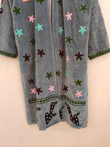 <b>Velvet</b> Suzani Embroidered Reversible Eco-Friendly Long Bomber <b>Jacket</b> with Evil Eye Heart Love Motif Handmade Folk Art Rajasthan - Product Image 3