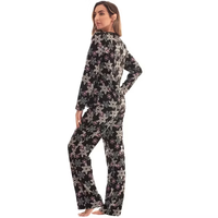 Ensemble pyjama d'hiver pour femme, imprimé flocons de neige, haut à manches longues et col rond, pantalon large, vêtements de nuit en tricot doux, tenue décontractée pour la maison