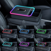 Boîte de rangement pour accoudoir de voiture avec ports de charge, éclairage LED, grande capacité, organiseur de console automobile, boîte de rangement pour mouchoirs