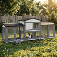Cage à lapins moderne en bois de sapin de haute qualité avec enclos double latéral, toit en asphalte imperméable, plateau de nettoyage extractible, pour utilisation en extérieur dans la cour.