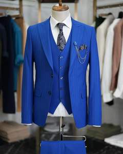 Tailor Made Hombre Traje Chaqueta Chaleco Pantalones <span class=keywords><strong>Corte</strong></span> <span class=keywords><strong>Italiano</strong></span> <span class=keywords><strong>Slim</strong></span> <span class=keywords><strong>Fit</strong></span>-Azul - Product Image 3