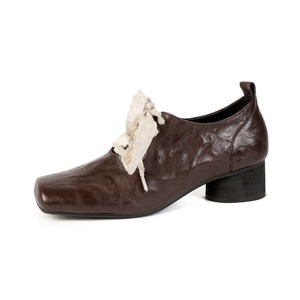 Strappy ballet <b>shoes</b> women's small leather <b>shoes</b> inside outside retro square toe bow knot thick mid-heel single <b>shoe</b> for women - Product Image 5