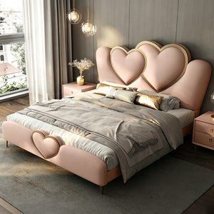 <span class=keywords><strong>Letto</strong></span> Imbottito Moderno di Lusso <span class=keywords><strong>a</strong></span> Forma di <span class=keywords><strong>Cuore</strong></span>, Stile Principessa, in Pelle Rosa, con Piattaforma per Camera da <span class=keywords><strong>Letto</strong></span> delle Ragazze - Product Image 2