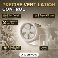 Ventilateur d'extraction compact blanc rond de 6 pouces 20W avec interrupteur à cordon pour installation dans la salle de bain, la cuisine ou la fenêtre