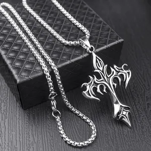 Kalung Liontin Salib Api Hip Hop untuk Pria, Perhiasan <span class=keywords><strong>Retro</strong></span> Fashion - Product Image 4