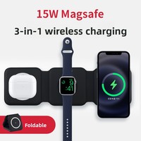 Penjualan terlaris 3-in-1 lipat magnetik 15W pengisian daya nirkabel berdiri ponsel pengisian cepat Earphone Desktop pemegang pengisi daya