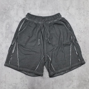 Custom Men's Dark Gray Acid Washed Cotton Shorts With Drawstring Waist Casual Style Knitted Fabric Breathable Design - Product Image 1